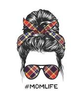 Woman messy bun hairstyle with nice square pattern headband and glasses vector illustration