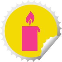 circular peeling sticker cartoon lit candle vector