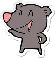 sticker of a laughing bear cartoon vector