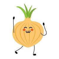 Onion cute cartoon happy smiling vegetable. Flat style cartoon character illustration. Onion isolated on white background vector