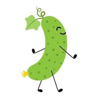 Cucumber cartoon cute happy smiling vegetable. Walking cucumber isolated on white background vector