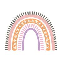 arco iris bohemio escandinavo aislado sobre fondo blanco. boho clipart dibujado a mano, decoración para niños con lindo arco iris. estilo etnico vector