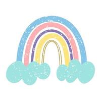 arco iris bohemio escandinavo aislado sobre fondo blanco. boho clipart dibujado a mano, decoración para niños con lindo arco iris. estilo grunge vector