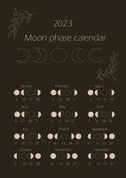 Moon phases calendar 2021. Waning gibbous, Waxing crescent, New moon, Full moon with dates. vector