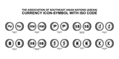 The Association of Southeast Asian Nations, ASEAN Currency Icon-Symbol with ISO Code. Vector Illustration