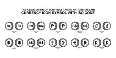 The Association of Southeast Asian Nations, ASEAN Currency Icon-Symbol with ISO Code. Vector Illustration