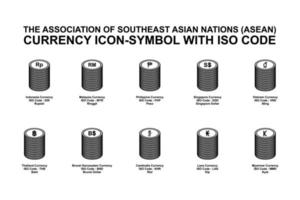 la asociación de naciones del sudeste asiático, icono-símbolo de moneda asean con código iso. ilustración vectorial vector