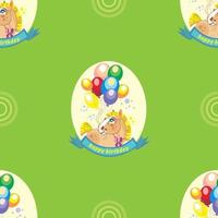 Seamless vector pattern with pony and balloons on green background