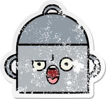 distressed sticker of a cute cartoon cooking pot vector