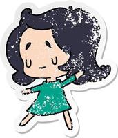 distressed sticker cartoon of a cute kawaii girl vector