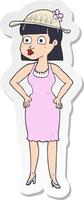 sticker of a cartoon woman wearing sun hat vector