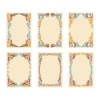 Vintage Set of Flower Frame, Foliage Collection with Abstract floral Botanical bundle Elements. Nature of plants. 90s Groovy Retro psychedelic Style border, suitable for wedding invitation art poster vector