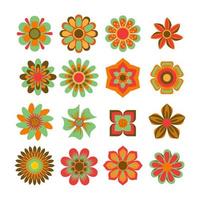 Colorful floral Retro Hippie Groovy Vintage Abstract Geometric Flower, geometry leaves, Funny multicolored print for fabric, paper, any surface design. Psychedelic wallpaper vector