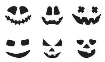 Halloween pumpkin faces icons set. Scary faces isolated on white background. Template for Halloween greeting card poster, brochure or flyer. Vector illustration