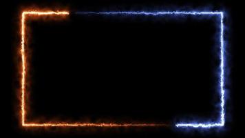 animación de bucle de línea de neón de fuego, borde de marco de movimiento, rectángulo azul y rojo, brillante, animado, efecto colorido, brillo futurista, bucle de neón brillante, energía eléctrica, papel tapiz abstracto, gráfico degradado