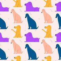 Seamless cute pattern with different dogs. Vector illustration in flat style
