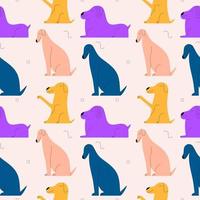 Seamless cute pattern with different dogs. Vector illustration in flat style