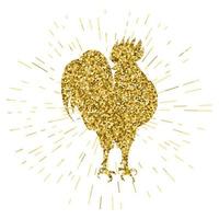 Golden glitter rooster on white background. Hand-drawn doodle silhouette vector