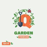 jardín alfabeto q logotipo vector