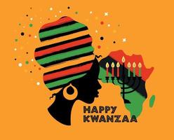 Greeting card for Kwanzaa with African women. Vector illustration. Happy Kwanzaa decorative greeting card. seven kwanzaa candles in vector.