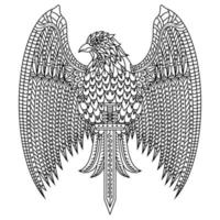 Eagle with sword line art vector