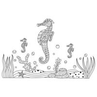 Seahorse line art vector