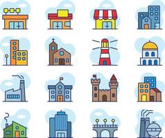 conjunto de iconos de mini ciudad vector