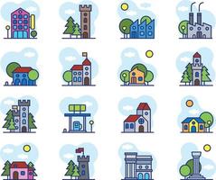 conjunto de iconos de mini ciudad 1 vector