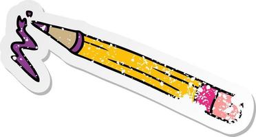 distressed sticker cartoon doodle of a coloured pencil vector