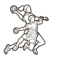 Outline Group of Handball Players Male and Female Action Together vector