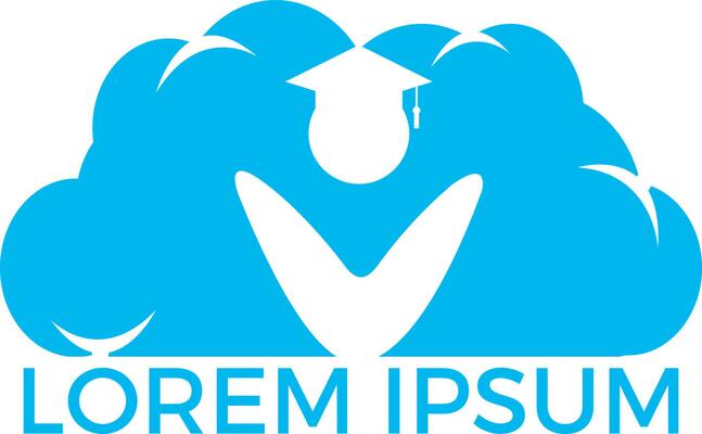 Student and cloud logo design. E-learning concept template.
