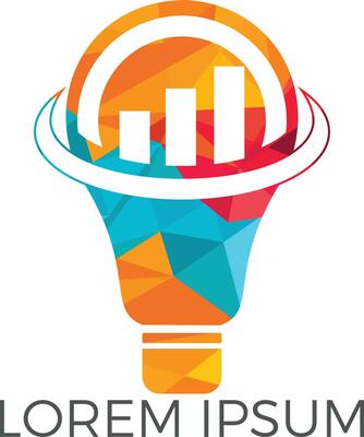 Bulb lamp with arrow logo design. Marketing Logo with Bulb. Innovation idea symbol logo template.