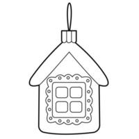 Christmas tree toy - small house . Contour illustration, design elements or page of children's coloring book vector