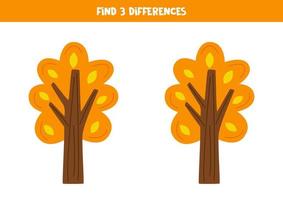 Find three differences between two autumn trees. vector