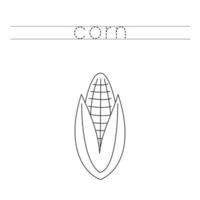 Trace the letters and color corn. Handwriting practice for kids. vector