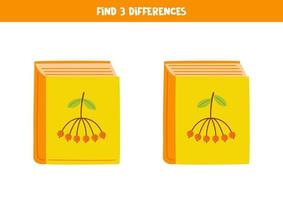 encuentra tres diferencias entre dos libros amarillos de otoño. vector