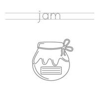 Trace the letters and color jam. Handwriting practice for kids. vector