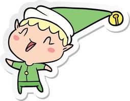 pegatina de un elfo de navidad feliz de dibujos animados vector