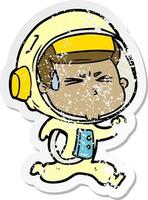 pegatina angustiada de un astronauta estresado de dibujos animados vector