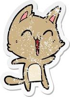 distressed sticker of a happy cartoon cat vector