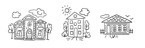 Doodle houses vector set