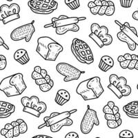 Doodle food seamless pattern for pastry bakery shop vector