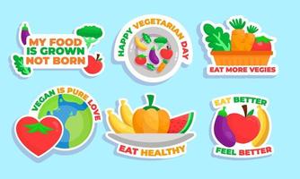 Vegetarian Day Sticker Set vector