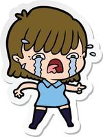 sticker of a cartoon girl crying vector