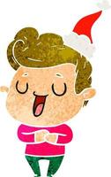 happy retro cartoon of a man wearing santa hat vector