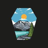 Illustrations back to nature, mountain and river vintage logos, for printing and other uses. vector