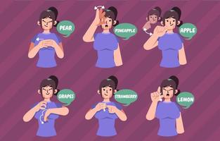 lenguaje de señas para personajes de frutas vector
