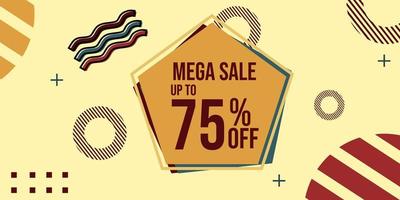 mega sale banner template in memphis style.Promotion banner for website, flyer and poster vector