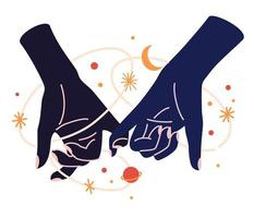 Magic woman hands with moon phases. Alchemy esoteric mystical magic celestial talisman with woman hand. Spiritual occultism object. Hand drawn vector illustrations isolated