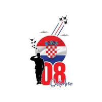 8 de octubre, celebrando el día de la independencia de croacia, saludando a los soldados y al ejército están en acción, las fuerzas aéreas muestran un espectáculo aéreo en el cielo, una fiesta nacional observada por la república de croacia en 1991 vector